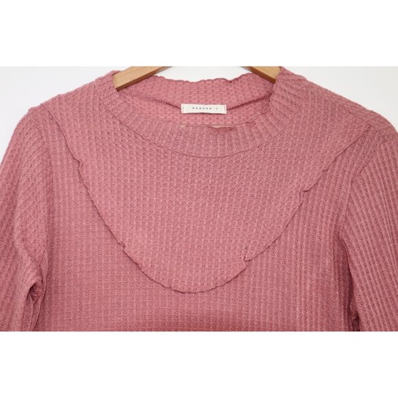 Vintage Y2K Reborn J Womens Pink Waffle Knit Long-Sleeve Top With Scalloped Trim - Picture 3 of 8